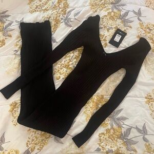 Elegant Black Ribbed Knit Dress XS